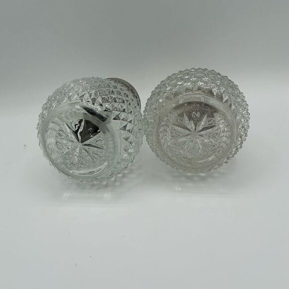 Vtg Diamond Point Pattern Sugar Shaker & Creamer/Syrup Stainless Steel Lid - Picture 3 of 4